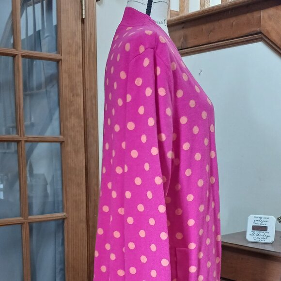 Isaac Mizrahi Pink & Orange Polka-Dot Jacquard Long-Sleeve Cardigan Sweater - Picture 4 of 6